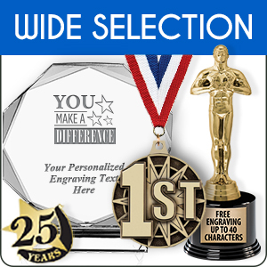 Wide Selection, Crystal Award, 25 Years Service Pin, 1st Place Medal, Oscar Style Trophy