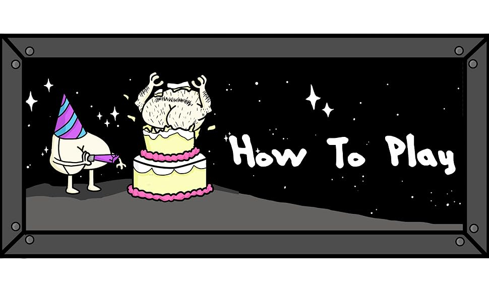 Hairy Butt jumping out of a cake with Butt Butt celebrating and "How To Play" overlayed as text